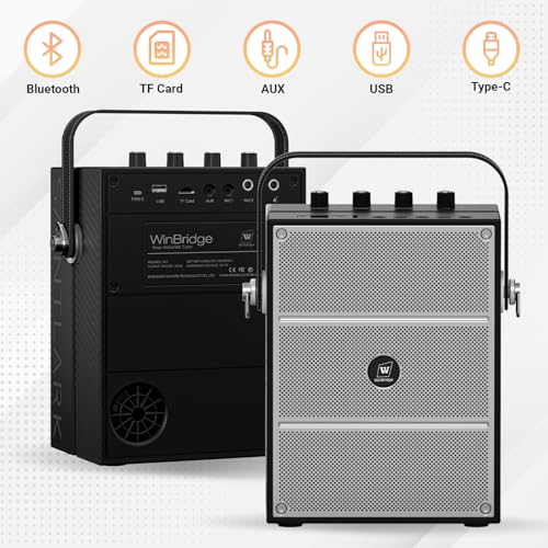 W WINBRIDGE WinBridge S97 60W Bluetooth Speaker Mic– Powerful Wireless Voice Amplifier with Dual Microphones, Portable PA System & Karaoke Machine for Teachers, Sound Effects, Guitar Input, High Bass - Image 2