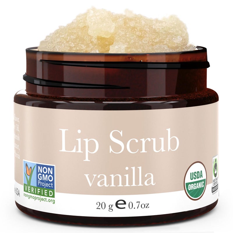 Beauty by Earth USDA Organic Lip Scrub Vanilla  USA Made with Natural Ingredients Moisturizing Scrub Exfoliator for Dry Lips Lip Sugar Scrubber Exfoliator for Smooth Lips Small Beauty Gifts