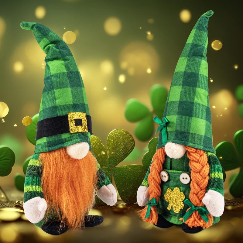 AinDen St Patricks Day Gnomes Decor: Saint Patrick's Day Leprechaun Plush Decorations for Home, Irish Stuffed Gnome Doll with Green Felt Shamrock Table Decor for Party, Tiered Tray Elf Toy - Image 3