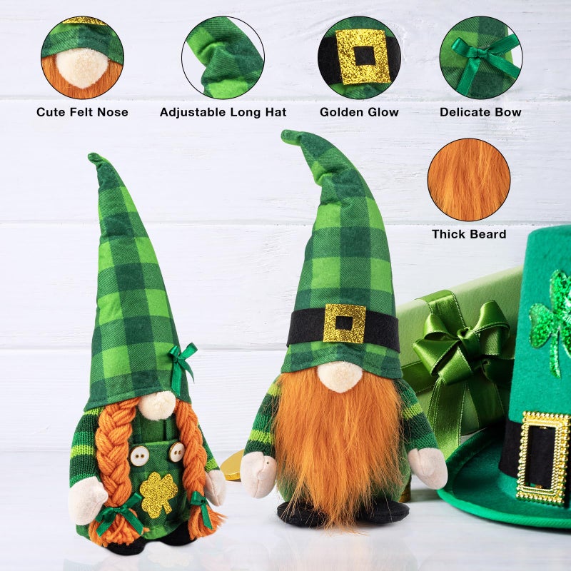 AinDen St Patricks Day Gnomes Decor: Saint Patrick's Day Leprechaun Plush Decorations for Home, Irish Stuffed Gnome Doll with Green Felt Shamrock Table Decor for Party, Tiered Tray Elf Toy - Image 4