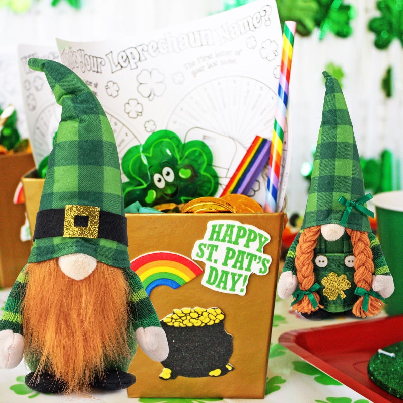 AinDen St Patricks Day Gnomes Decor: Saint Patrick's Day Leprechaun Plush Decorations for Home, Irish Stuffed Gnome Doll with Green Felt Shamrock Table Decor for Party, Tiered Tray Elf Toy - Image 5