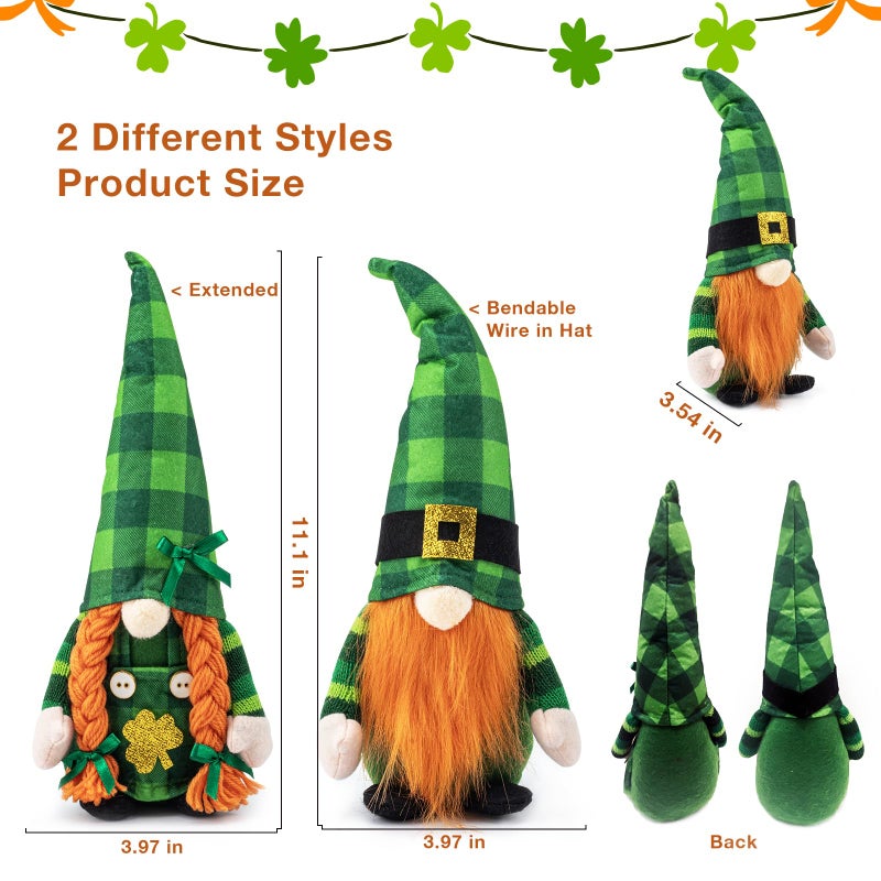 AinDen St Patricks Day Gnomes Decor: Saint Patrick's Day Leprechaun Plush Decorations for Home, Irish Stuffed Gnome Doll with Green Felt Shamrock Table Decor for Party, Tiered Tray Elf Toy - Image 2