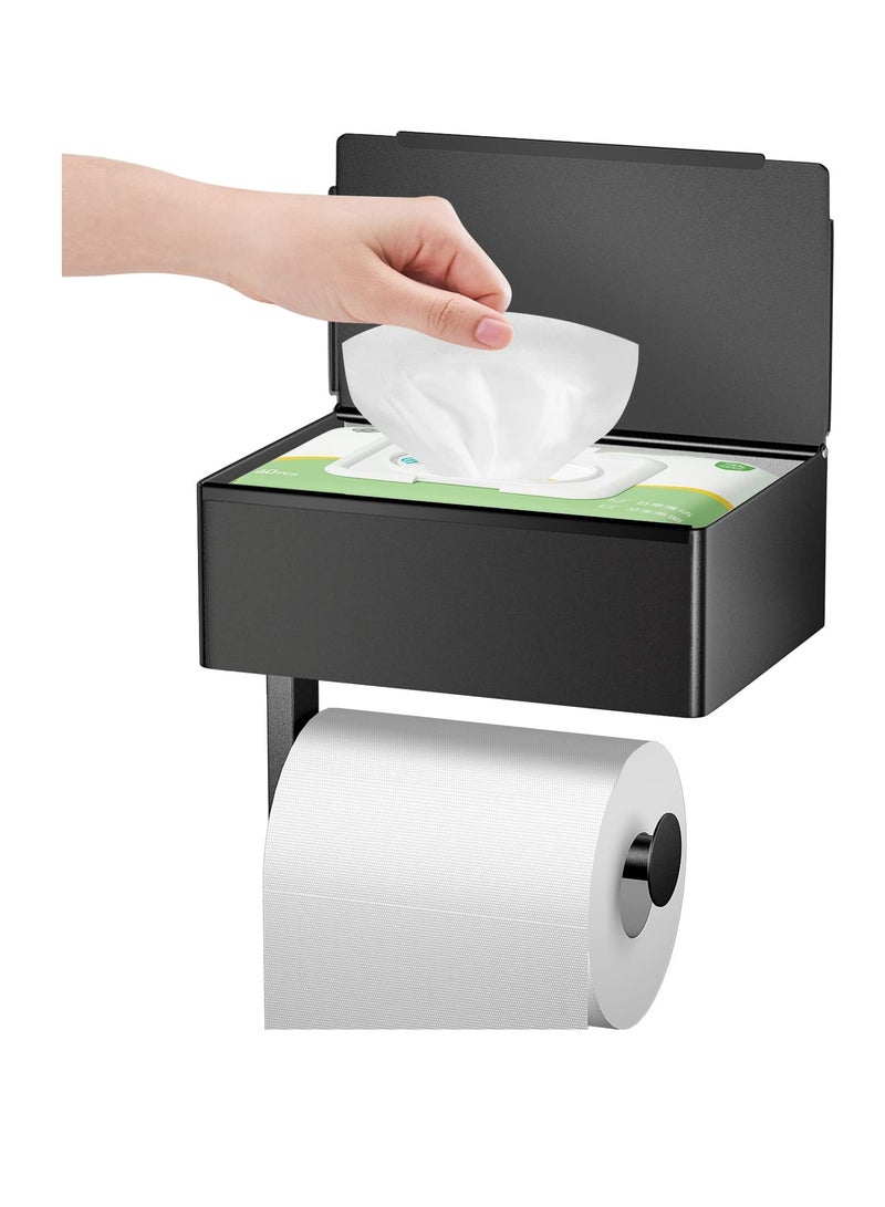 Barakah Toilet Paper Holder with Shelf and Flushable Wipes Dispenser, Adhesive Toilet Paper Holder with Storage, Stainless Steel Toilet Paper Holder Wall Mount for Bathroom - Image 1