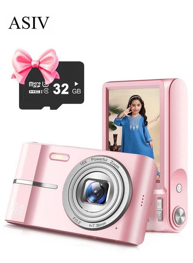 ASIV Digital Camera, 50MP Full HD 1080P Camera with 16x Zoom Anti-Shake, Compact Camera for Teens Girls Boys, Kids Camera with 32GB SD Card - Image 1