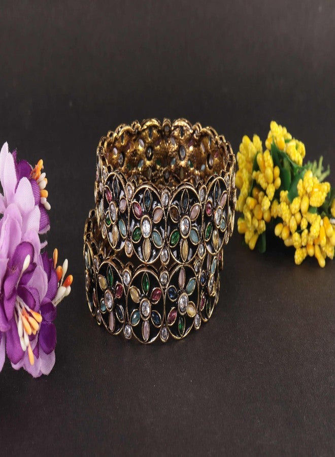 STYOLLO by LAVAZZA Alloy Gold-Plated Kada Set With Floral Design For Women & Girls | Girl's Bangles | Golden Bangles | Bangles Set For Women | Kada For Girls-Pack Of 2 Kada (SYL_ST1-VV-JP-3-Multi-2.2) - Image 4