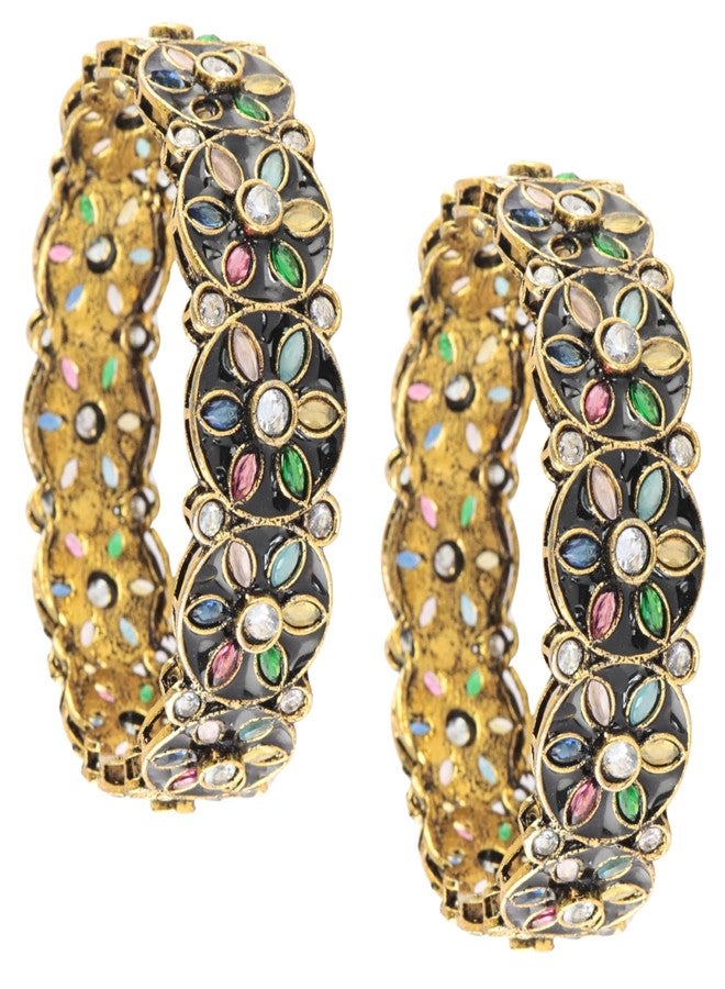 STYOLLO by LAVAZZA Alloy Gold-Plated Kada Set With Floral Design For Women & Girls | Girl's Bangles | Golden Bangles | Bangles Set For Women | Kada For Girls-Pack Of 2 Kada (SYL_ST1-VV-JP-3-Multi-2.2) - Image 1