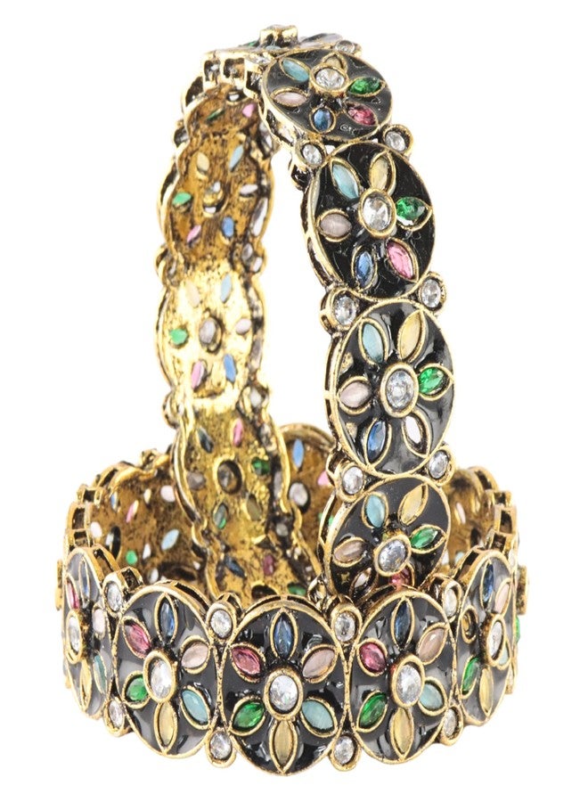 STYOLLO by LAVAZZA Alloy Gold-Plated Kada Set With Floral Design For Women & Girls | Girl's Bangles | Golden Bangles | Bangles Set For Women | Kada For Girls-Pack Of 2 Kada (SYL_ST1-VV-JP-3-Multi-2.2) - Image 2