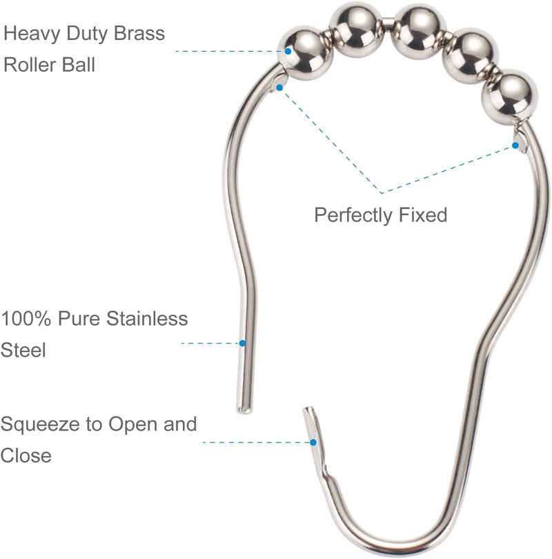 Style Keepers 45 Pcs Shower Curtain Hook Rings, Stainless Steel Roller Balls Bath Curtain Rings for Bathroom Shower Curtain Rods, Rust-Resistant Shower Curtain Hooks Rings for Bathroom (7 x 3.5 cm, Silver) (45) - Image 2