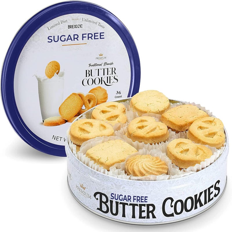 BREXONIC Sugar Free Butter Cookies - 36 Count Traditional Danish Biscuits, Premium Diabetic Treats (11 Ounce) - Image 1