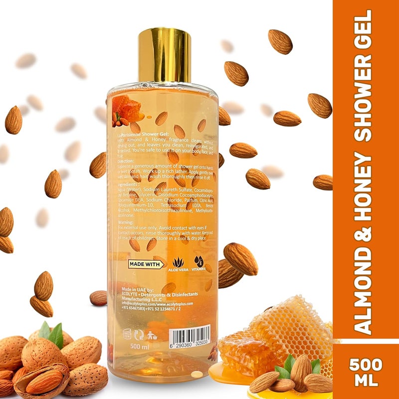 ECOLYTE+ La Parisienne Premium Luxury Shower Gel with Almond & Honey - 500 ml - Image 3