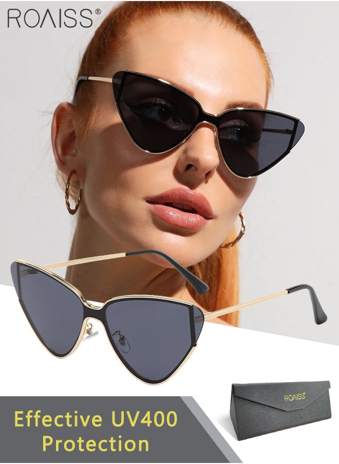 roaiss - Women's Cat Eye Sunglasses, UV400 Protection Sun Glasses with Metal Frame and Grey Lens, Fashion Anti-glare Sun Shades for Women with Glasses Case, 69mm - Image 1