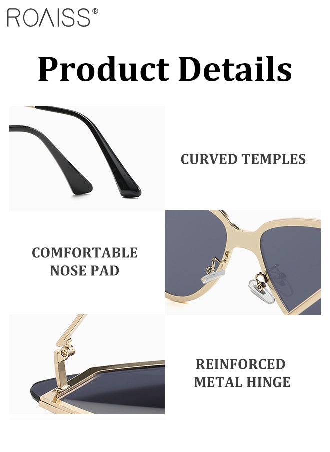 roaiss - Women's Cat Eye Sunglasses, UV400 Protection Sun Glasses with Metal Frame and Grey Lens, Fashion Anti-glare Sun Shades for Women with Glasses Case, 69mm - Image 1