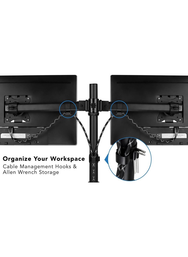 Dual Monitor Arm Stand – Adjustable Desk Mount for 17 to 27 Inch Screens – VESA 75/100 Compatible with C-Clamp & Grommet Base - Image 5