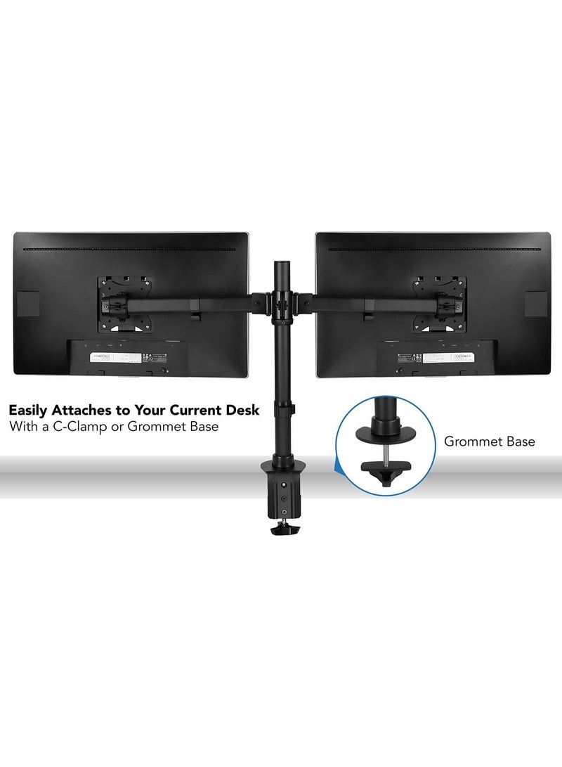 Dual Monitor Arm Stand – Adjustable Desk Mount for 17 to 27 Inch Screens – VESA 75/100 Compatible with C-Clamp & Grommet Base - Image 4