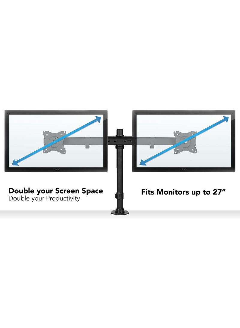 Dual Monitor Arm Stand – Adjustable Desk Mount for 17 to 27 Inch Screens – VESA 75/100 Compatible with C-Clamp & Grommet Base - Image 2