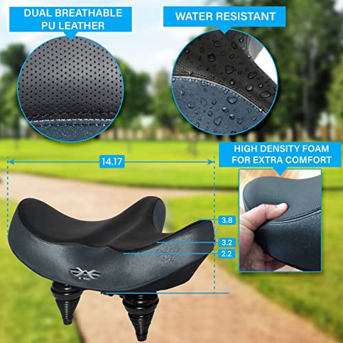 X WING Mega Plus Bike Saddle Replacement Seat for Men & Women | Comfortable Padded Cushion, Ergonomic Design & Spacious Seat | Fit for Electric, City, Stationary, Exercise Bicycles & Beach Cruisers - Image 3