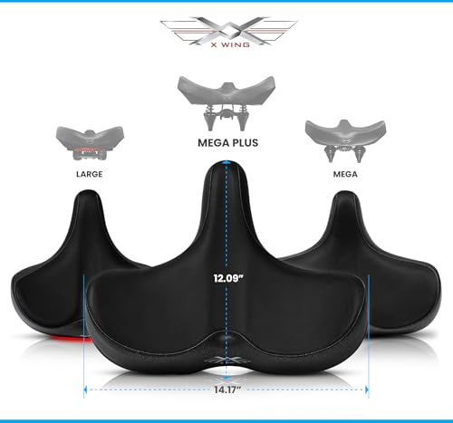 X WING Mega Plus Bike Saddle Replacement Seat for Men & Women | Comfortable Padded Cushion, Ergonomic Design & Spacious Seat | Fit for Electric, City, Stationary, Exercise Bicycles & Beach Cruisers - Image 5