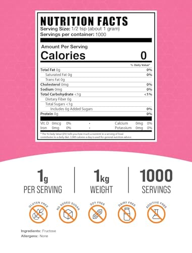 BulkSupplementscom Fructose Powder  Fructose Sugar Zero Calorie Sweetener  Food Grade  Gluten Free 1g per Serving 1kg 22 lbs Pack of 1 - Image 5