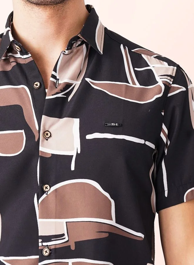 The Indian Garage Co Men Slim Fit Abstract Printed Half Sleeves Spread Collar Resort Wear Shirt