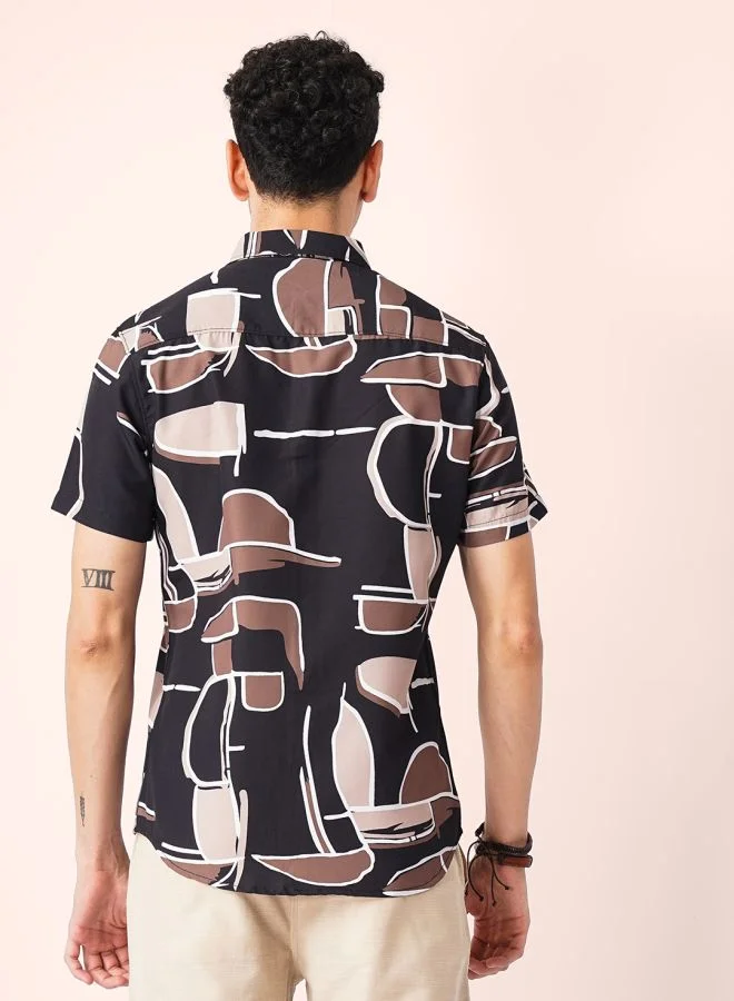 The Indian Garage Co Men Slim Fit Abstract Printed Half Sleeves Spread Collar Resort Wear Shirt