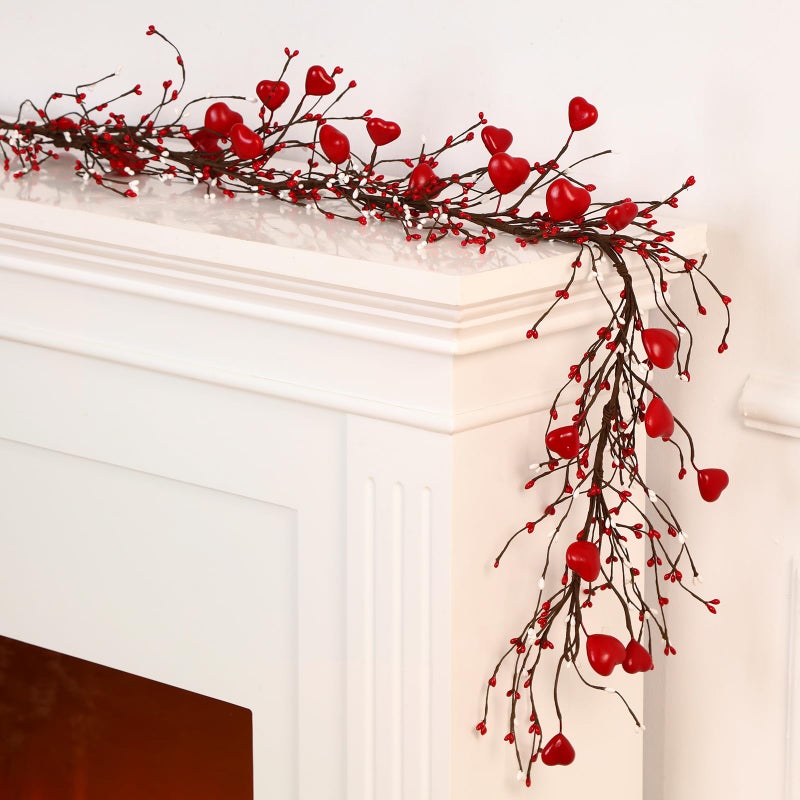 Yuxung Valentines Day Garland with 30 Fairy Lights 45ft Pip Berry Decorative Berry Blossom with Hearts LED Christmas Lights Garland for Valentines Day Wedding Party
