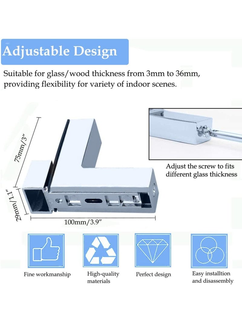 Adjustable Zinc Alloy Wall Bracket for Glass Shelves, Supports 3-36mm Thickness, 4 Pack - Image 3