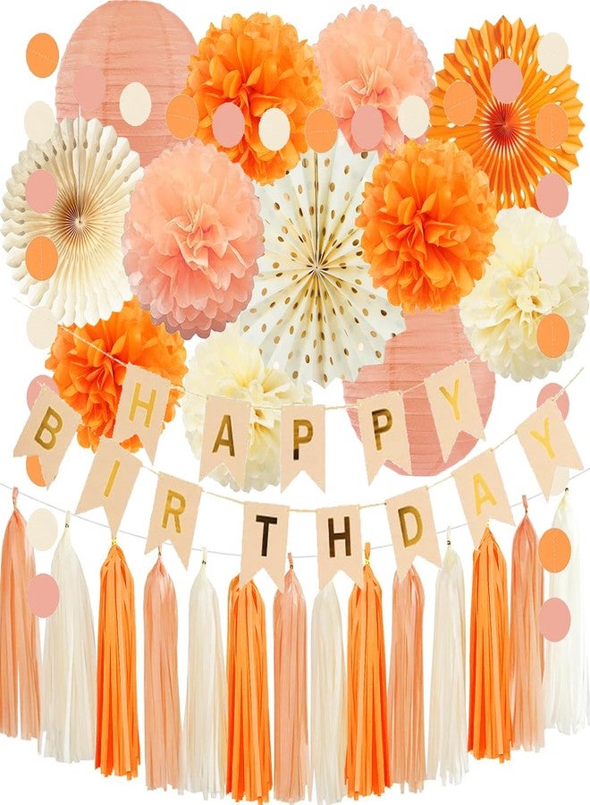 FETETIJD Orange Beige Fall Boho Birthday Party Decorations Autumn Sweet Peach Birthday Women Girls Groovy Paper Lanterns Tissue Pom Poms Paper Fans Tassel Gralands Fall Orange Birth day Party Decoration - Image 1
