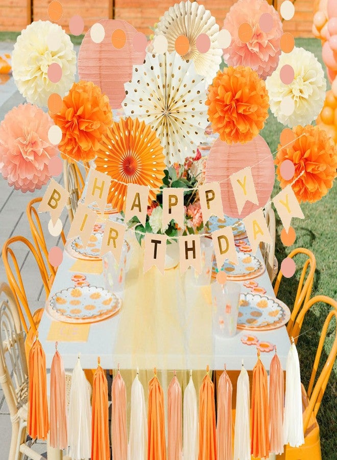 FETETIJD Orange Beige Fall Boho Birthday Party Decorations Autumn Sweet Peach Birthday Women Girls Groovy Paper Lanterns Tissue Pom Poms Paper Fans Tassel Gralands Fall Orange Birth day Party Decoration - Image 5