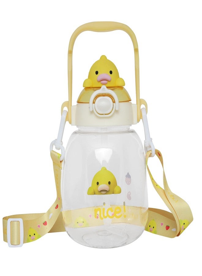 CherryBox Cute BPA Free Large Capacity Plastic Cool Water Bottle with Pop-up Lip and Shoulder Strap with DIY Stickers (Yellow) - Image 1