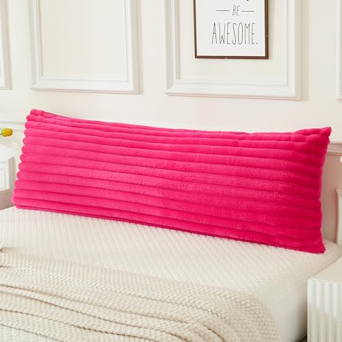 JAUXIO Faux Fur Fluffy Body Pillow Cover Luxury Striped Plush Decorative Body Pillowcase, Ultra Soft and Cozy Zipper Closure 21 x 54 Inches, Hot Pink - Image 1