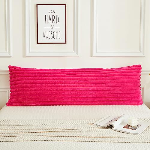 JAUXIO Faux Fur Fluffy Body Pillow Cover Luxury Striped Plush Decorative Body Pillowcase, Ultra Soft and Cozy Zipper Closure 21 x 54 Inches, Hot Pink - Image 2