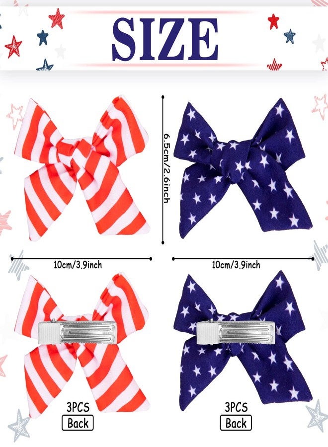 Whaline 4th of July Bow Hair Clips 6Pcs Patriotic Stars and Stripes Barrette Hair Bow American Flag Hairgrips Baby Girls Women Hair Accessories for Independence Day Memorial Day - Image 2