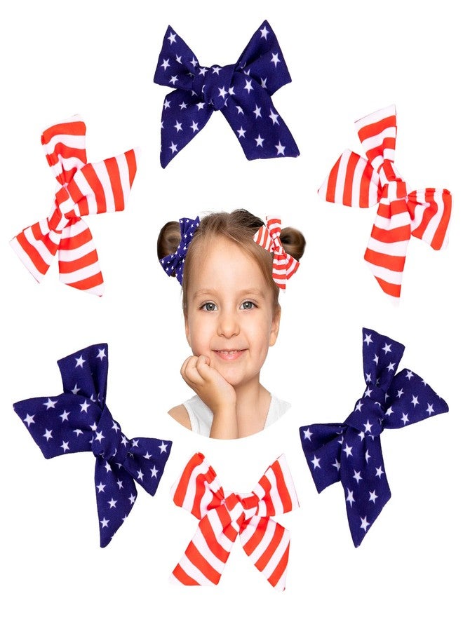 Whaline 4th of July Bow Hair Clips 6Pcs Patriotic Stars and Stripes Barrette Hair Bow American Flag Hairgrips Baby Girls Women Hair Accessories for Independence Day Memorial Day - Image 1