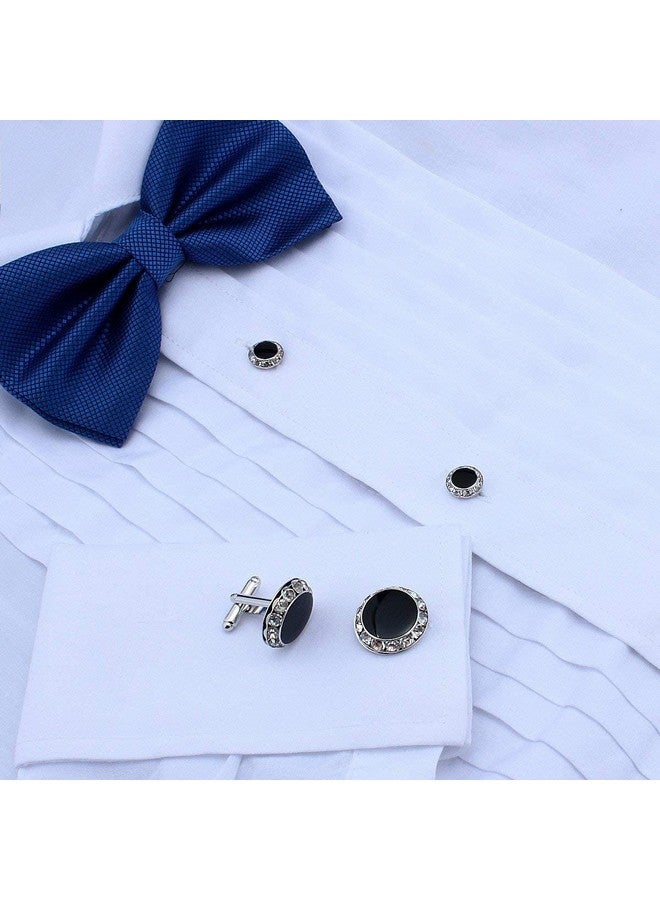 HAWSON Crystal Cuff Links And Studs Set For Mens Tuxedo Shrit Wedding Accessories (Silver) - Image 2