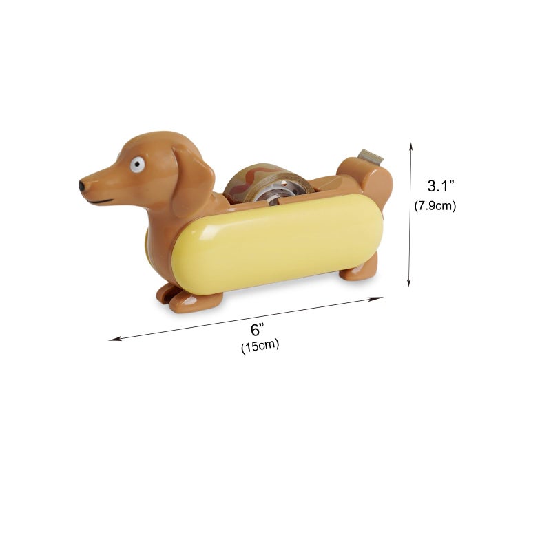 Yobro Miniature Dachshund Hot Dog Desk Set - Includes Mini Stapler, Tape Dispenser & Squeeze Hotdog - Cute Office Supplies for Desk Organization,Age 15 Years + - Image 3