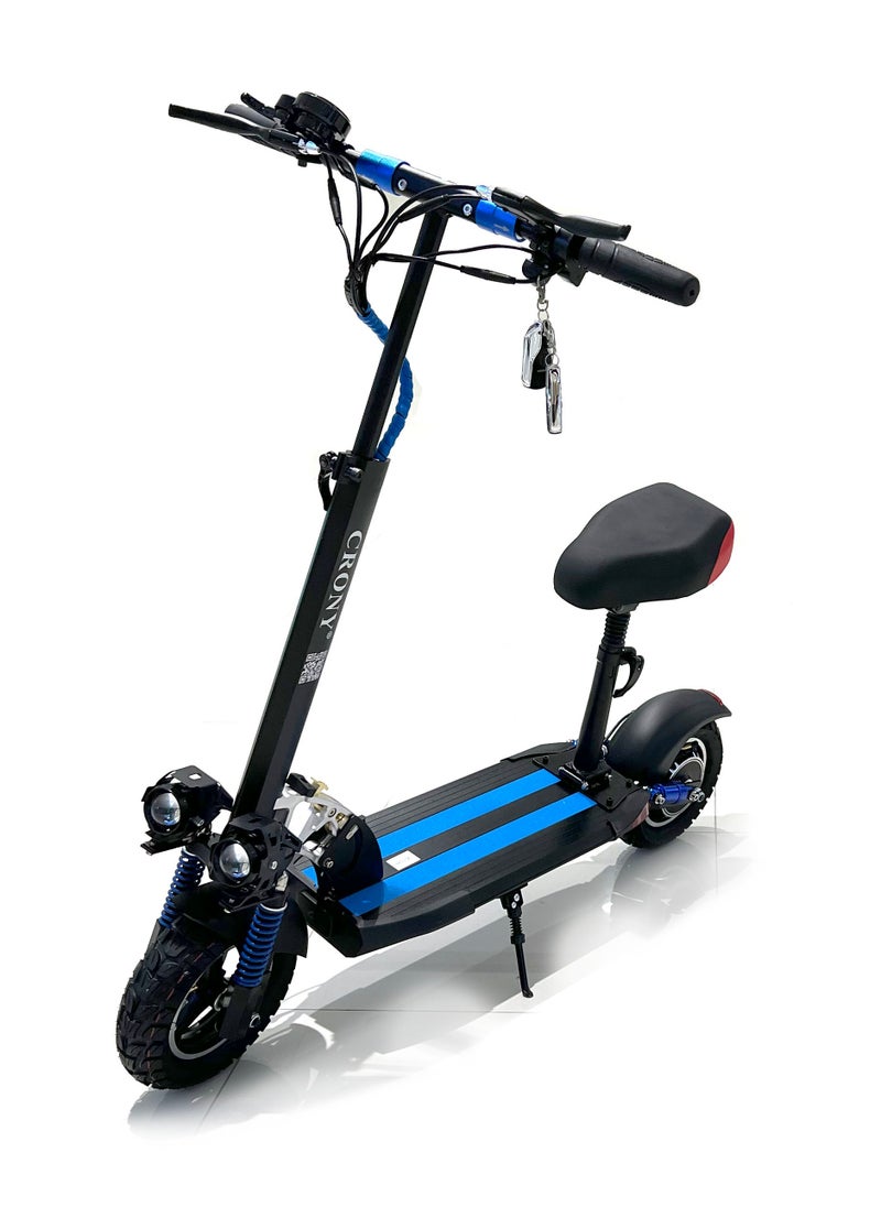 Crony - V10 Pro 1200W High Speed Electric Scooter For adult & Kids 36V/12Ah, Off-Road Tires, Dual Suspension, Front & Rear Disc Brakes, Triple Led Lights, Easy Foldable 21kg Aluminum Frame,Load 120kg，Powerful E-Bike Urban Mobility，Blue - Image 1