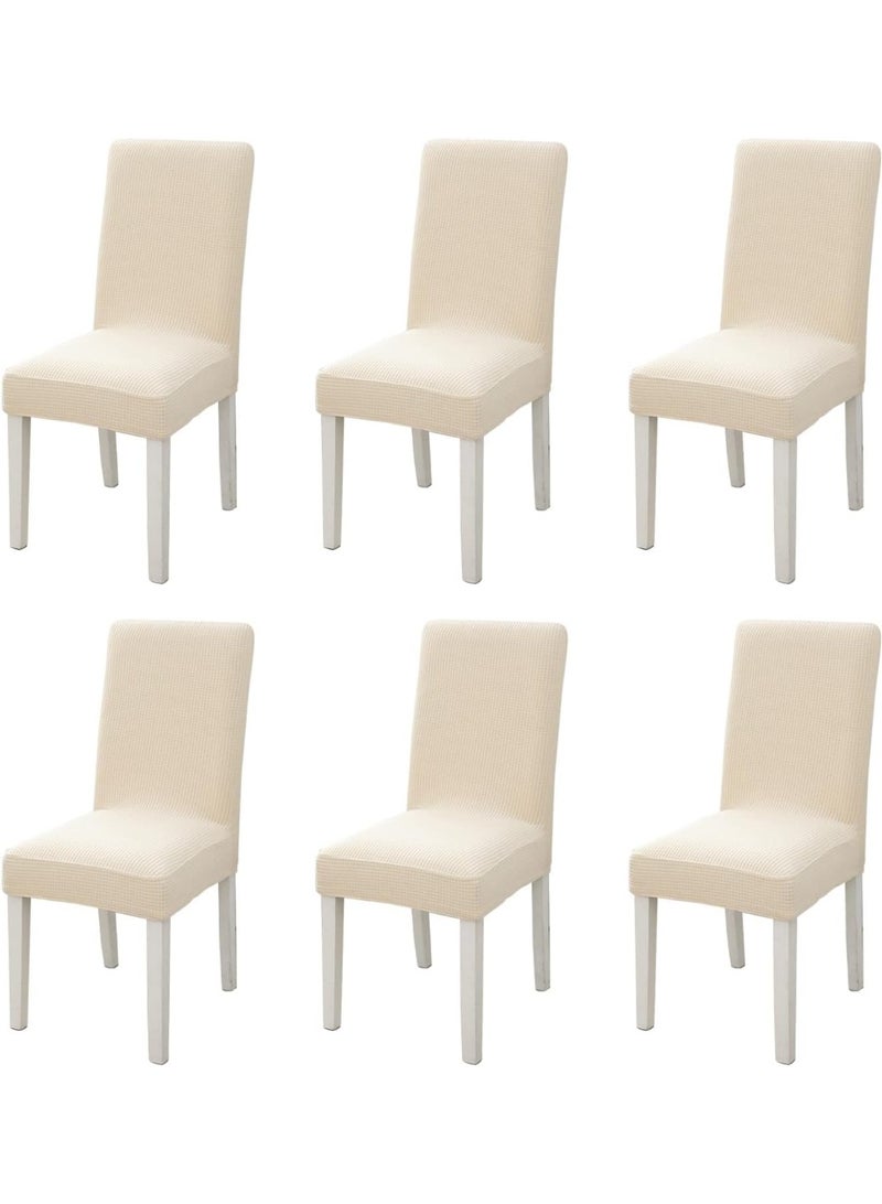 Bukela JZS Dining Chair Covers Set of 6 Stretchable Protector Seat Slipcovers Soft Jacquard Fabric Removable and Washable Fit for Dinning Room, Old Chair, Wedding Ceremony (Beige) - Image 1