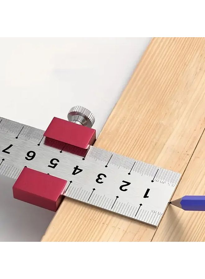 Precision Woodworking Ruler Set With Red Stopper Aluminum Stainless Steel Scribing Marking Gauge - Image 4
