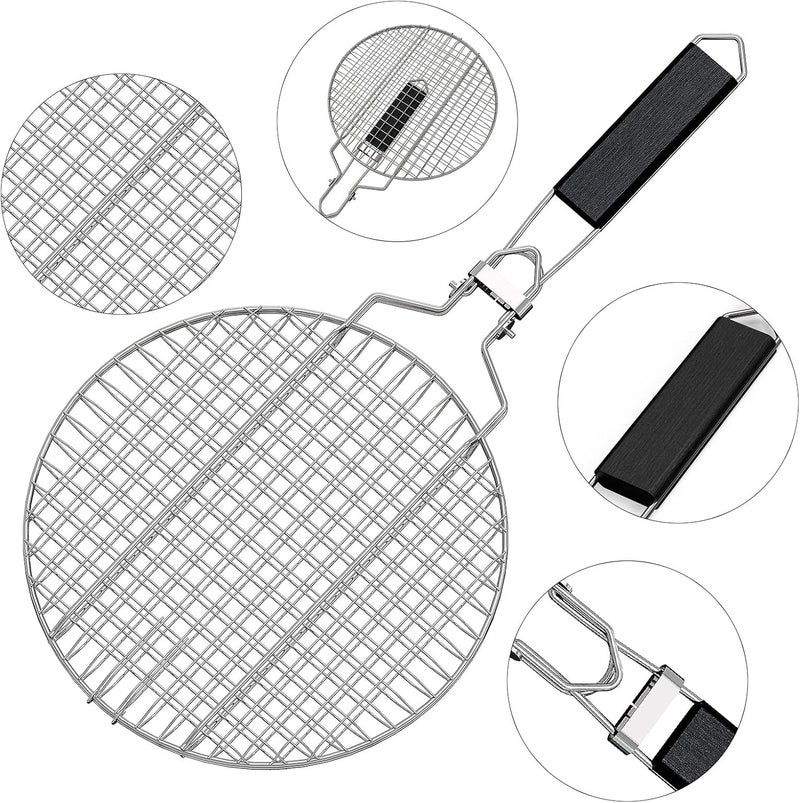 Linkidea Round Portable BBQ Grill Basket, Stainless Steel Fish Grill Basket with Removable Secure Locking Handle, Grill Accessories for Outdoor Grill Vegetables Fishes Shrimp - Image 5