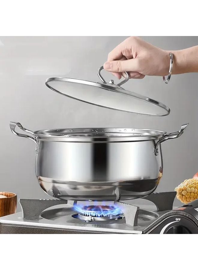 2pcs Set Stainless Steel Cookware Induction Ready Flat Bottom Frying Pan Soup Pot - Image 3