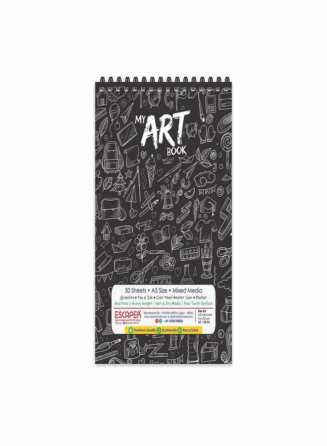 ESCAPER Black Themed A5 Sketch Book - Unleash Your Imagination with 50 Sheets (100 Pages) of Superior-Quality Artist Paper - Image 1