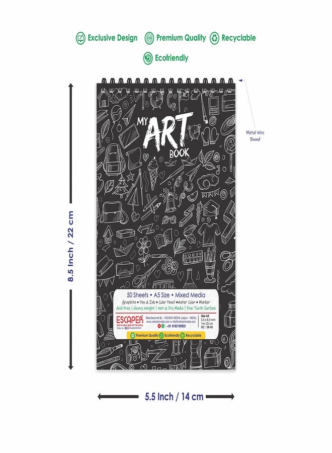 ESCAPER Black Themed A5 Sketch Book - Unleash Your Imagination with 50 Sheets (100 Pages) of Superior-Quality Artist Paper - Image 4