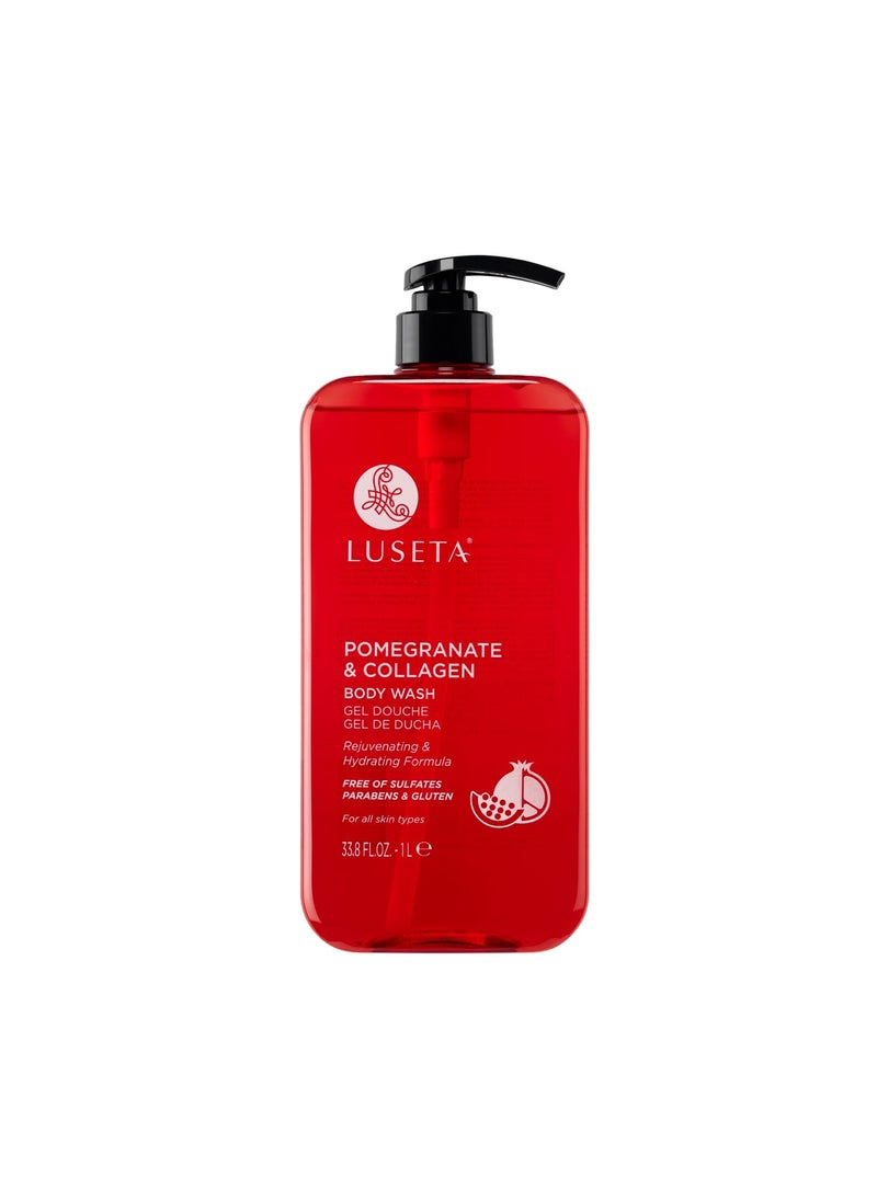 L LUSETA Luseta Pomegranate & Collagen Body Wash Rejuvenating Shower Gel Body Cleanser for All Skin Types Moisturizing and Hydrating Dry Skin 33.8oz 