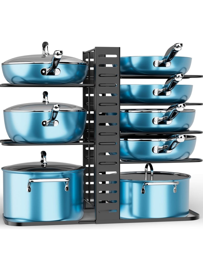 MIXDE Pots and Pans Organizer - 8-Tier Kitchen Cabinet Organizers and Storage, Adjustable Pot Racks for Cabinet, Frying pan, Bakeware, Lid, Dishes, Pot Rack for under Cabinet with 3-Way DIY Assembly - Image 1