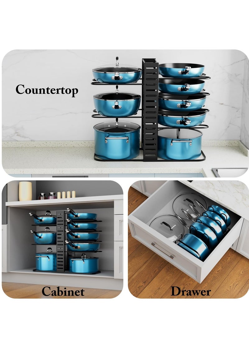 MIXDE Pots and Pans Organizer - 8-Tier Kitchen Cabinet Organizers and Storage, Adjustable Pot Racks for Cabinet, Frying pan, Bakeware, Lid, Dishes, Pot Rack for under Cabinet with 3-Way DIY Assembly - Image 5