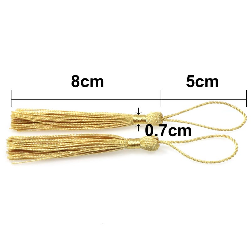 VAPKER 100 Pieces Light Gold 13cm/5-Inch Silky Handmade Soft Tassels Floss Bookmark Tassels with 2-Inch Cord Loop for Jewelry Making, DIY Projects, Bookmarks - Image 3