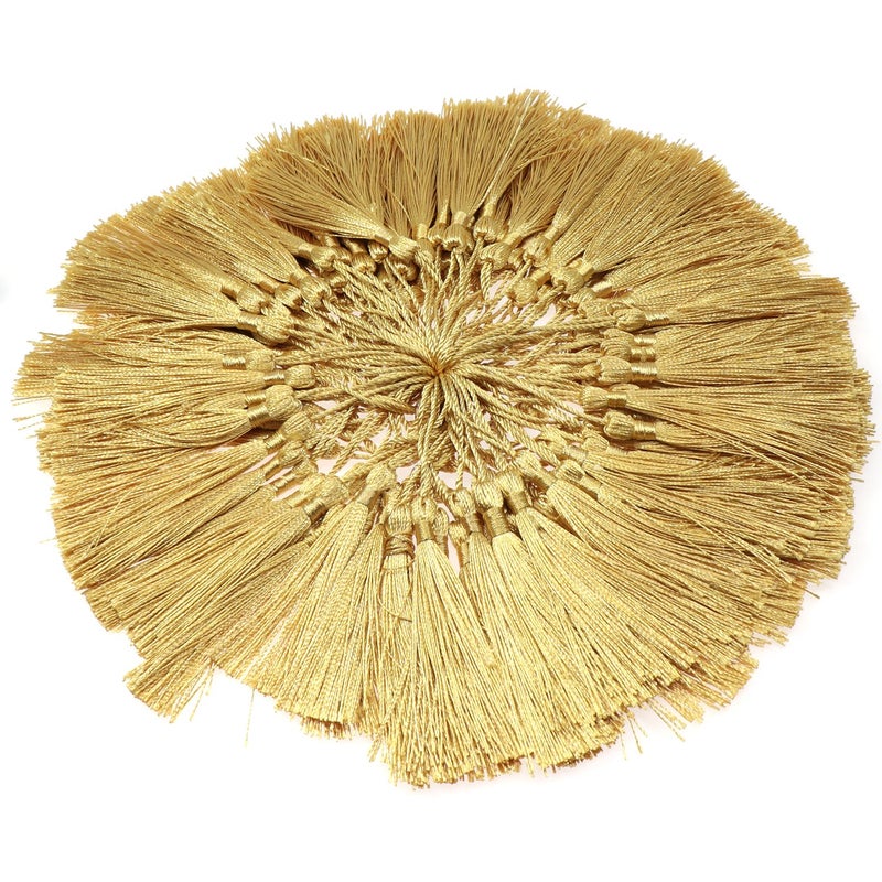 VAPKER 100 Pieces Light Gold 13cm/5-Inch Silky Handmade Soft Tassels Floss Bookmark Tassels with 2-Inch Cord Loop for Jewelry Making, DIY Projects, Bookmarks - Image 2