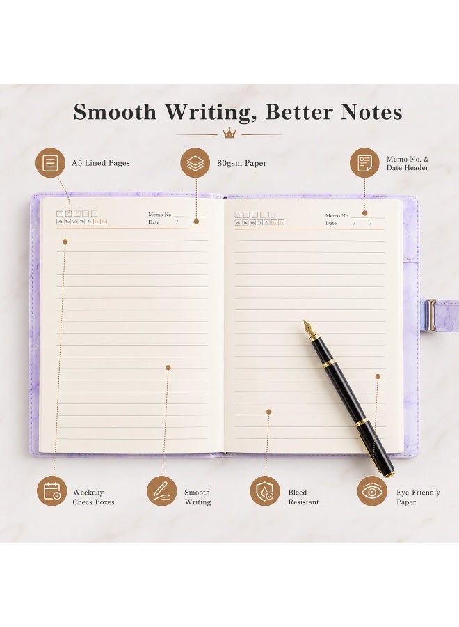 LYNLYN A5 Lock Notebook, Purple Marble Diary with 3 Digit Combination Lock, 192 Lined Pages, Waterproof PU Cover, Privacy Journal with Pen for Daily Writing and Gifting (21*14.8 CM) - Image 3