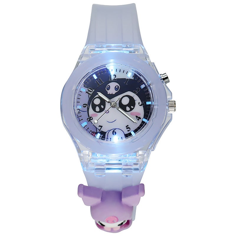 Kids Cartoon Character Glow-in-Dark Quartz Watch Purple Kuromi with Doll 