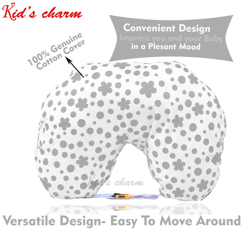 Kid's Charm Kid's Charm Clover 3 PCS Combo Set |3 in 1 Baby's Cotton Bed Cum Carry Bed|5 in 1 Baby's Cotton Breast Feeding Pillow with Safety Belt|2 in 1 Baby's Cotton with Mosquito Net for 0-4 Months (Grey) - Image 5